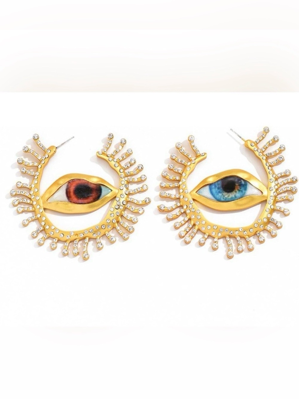 Avant-Garde Evil Eye Rhinestone Statement Hoops Earrings